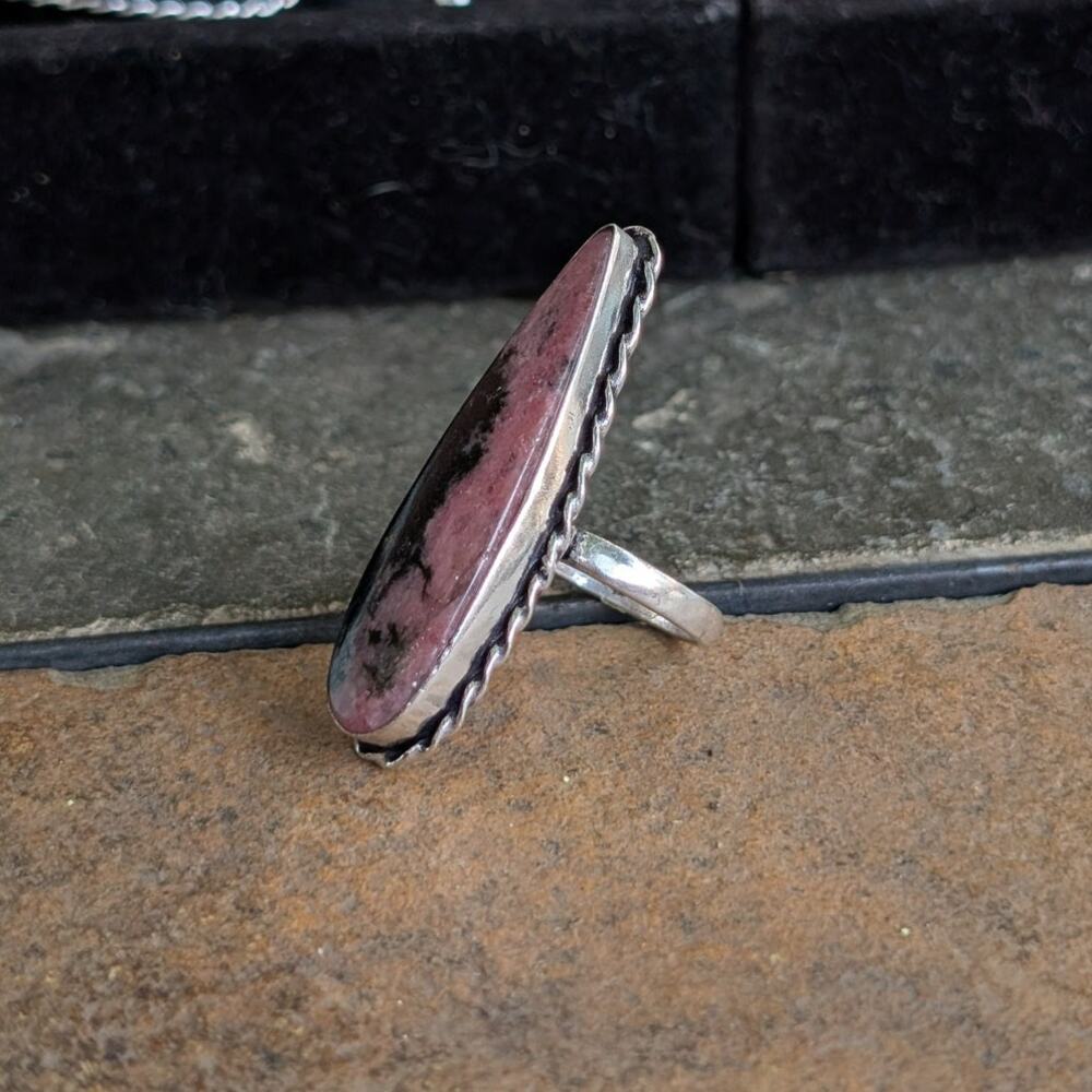 Pink Black Swirl Boho Statement Ring Sterling Silver Vintage Southwest Size 8.75 - Picture 3 of 10